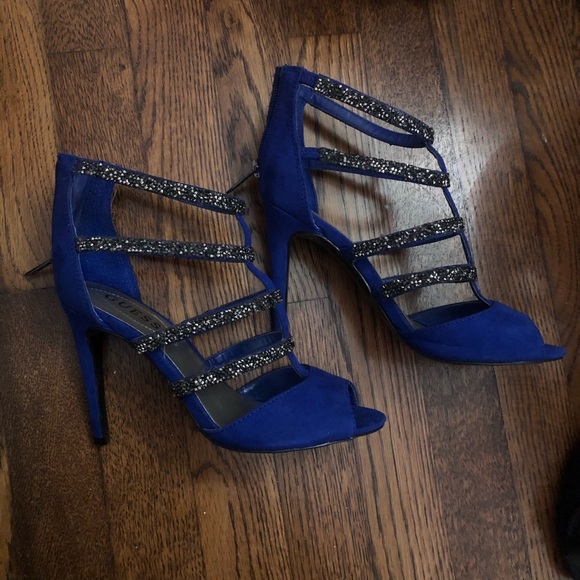 NEW 🆕 Guess Sparkly Cobalt Open Toe Strappy Heels - Picture 5 of 8